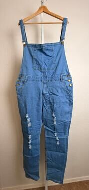 Women’s Plus Size 3XL Denim Overalls Adjustable Strap Blue Stretch Jumpsuit